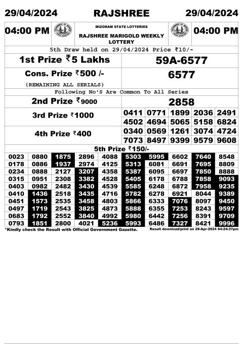 Rajshree Lottery Result Today