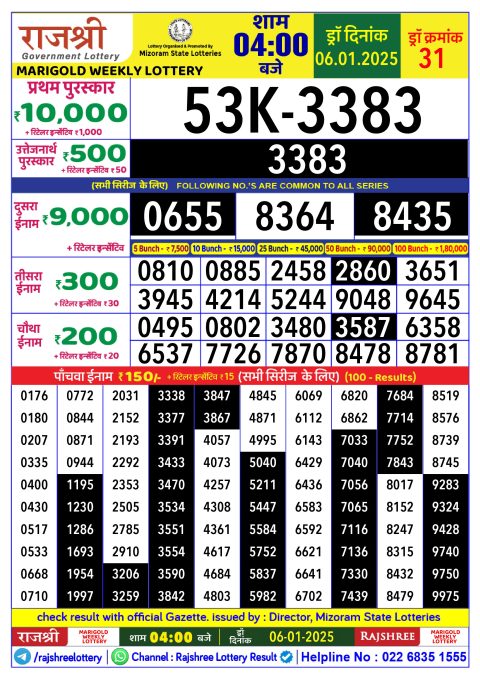 Rajshree Lottery Result Today