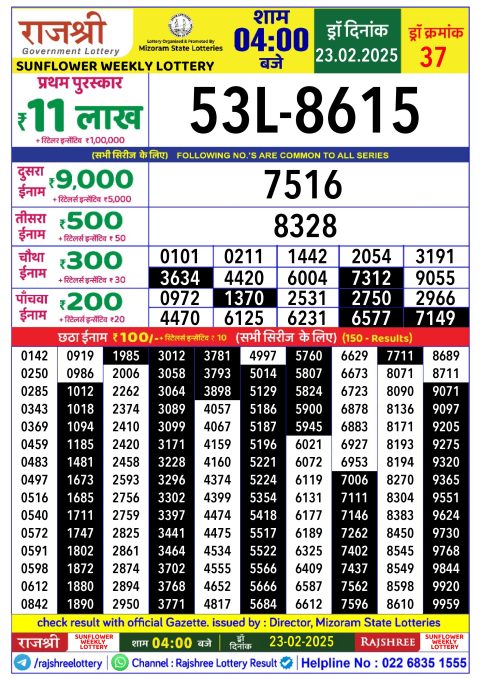 Rajshree Lottery Result Today