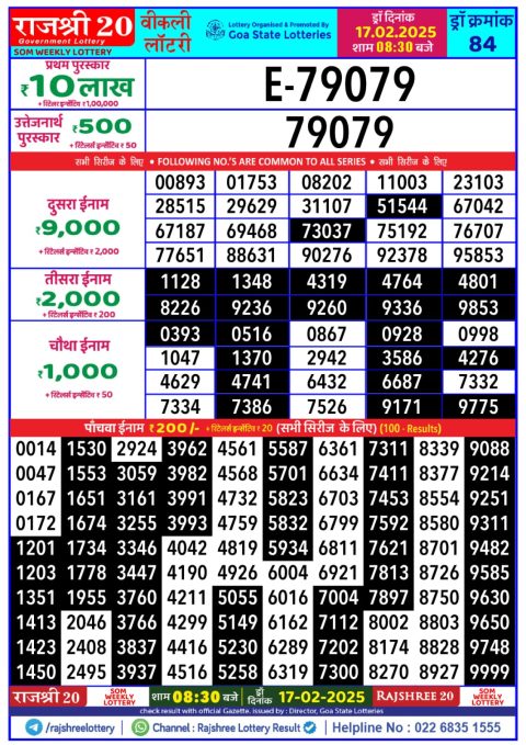 Rajshree Lottery Result Today