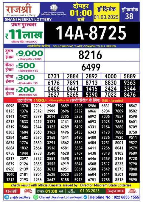 Rajshree Lottery Result Today