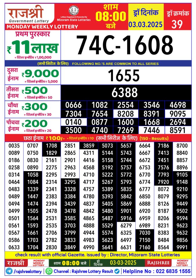 Rajshree Lottery Result Today