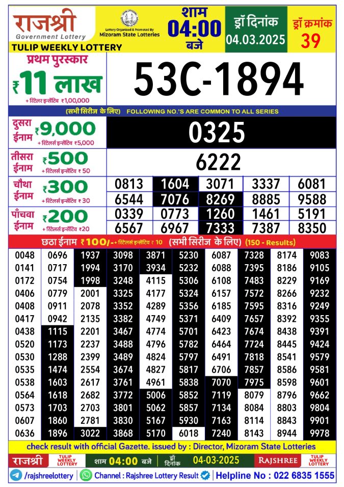 Rajshree Lottery Result Today